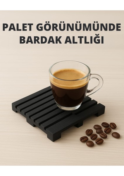 Palet Tasarım Bardak Altlığı - Siyah | Modern ve Endüstriyel Dekoratif Bardak Altlıkları (2'li Set) fiyatları