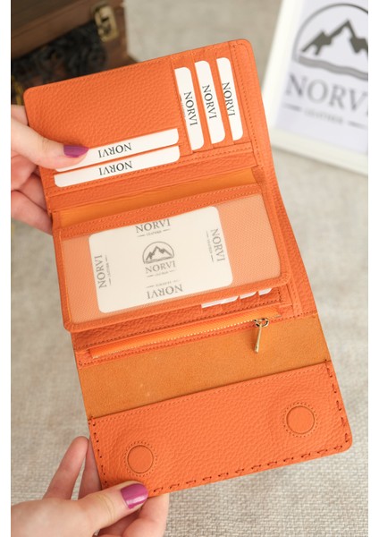 Saraciye Dikişli Çok Bölmeli Hakiki Deri Kadın Cüzdan