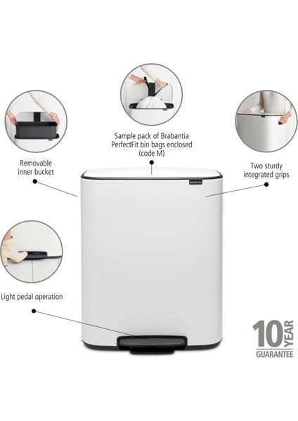 Bo Çöp Kovası, Pedallı, 60LT - Beyaz indirimleri