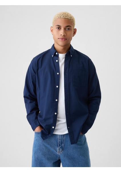 Erkek Lacivert Standart Fit Oxford Gömlek