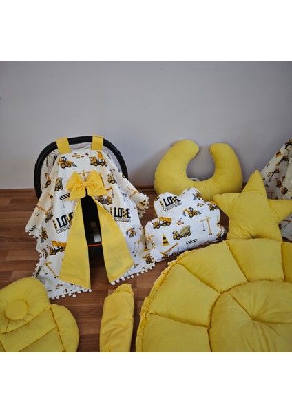 Sarı Traktör Sarı Ponponlu ve Oyun Minderli 10 Parça Babynest Seti fırsatları