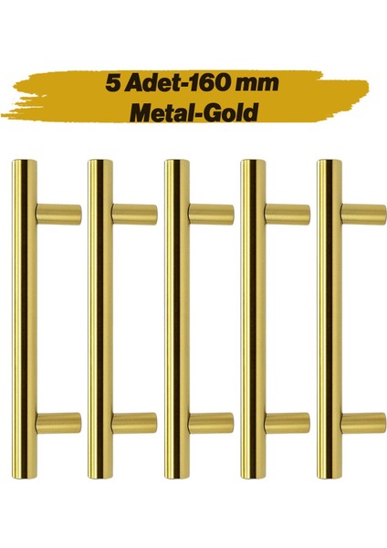 Mobilya Kulpu Mutfak Çekmece Dolap Dolabı Kapak Kulpları Kulbu Gold Altın 160MM 16 cm Metal (5 Adet)