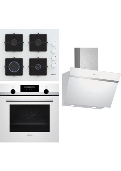 Beyaz Ankastre Set (HB557JYW5T Kendini Temizleyen Fırın EO6C2PP30O Ocak LC66KPJ20T Davlumbaz)