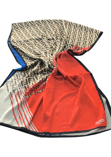 Vual Ipek Şal F Baskılı Desen Saks Mavi Turuncu fiyatları