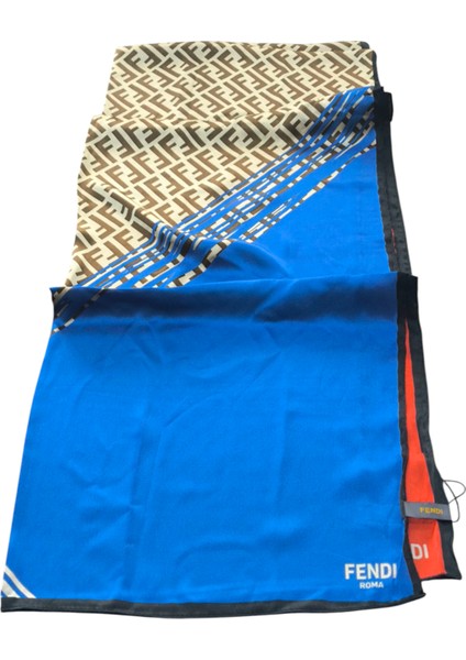 Vual Ipek Şal F Baskılı Desen Saks Mavi Turuncu modelleri