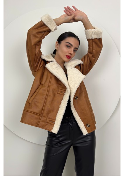 Aurelia Kadın Kürklü Rahat Oversize Peluş Taba Kaban – Şık ve Konforlu modelleri