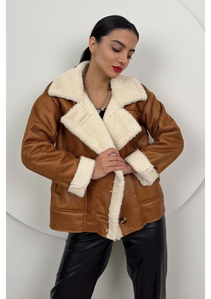 Aurelia Kadın Kürklü Rahat Oversize Peluş Taba Kaban – Şık ve Konforlu fırsatları