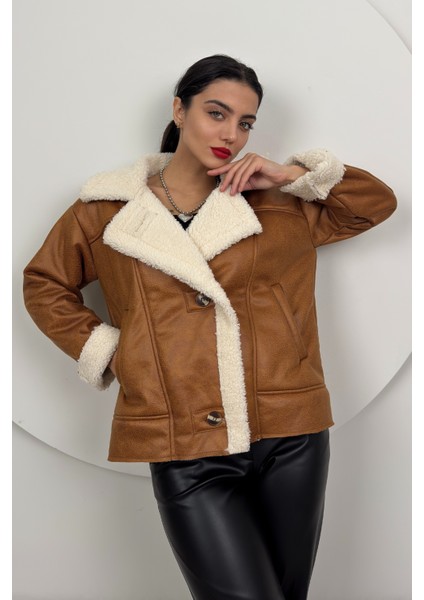 Aurelia Kadın Kürklü Rahat Oversize Peluş Taba Kaban – Şık ve Konforlu indirimleri