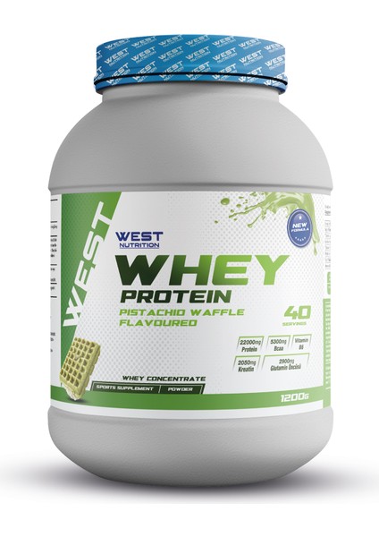 Whey Protein Tozu 1200 Gram 40 Servis Antep Fıstıklı Waffle Aromalı