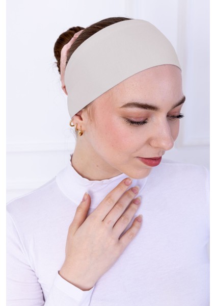 Kaymayan Silikonlu Bandana Bone - Sportif Saç Bandı Açık Bej