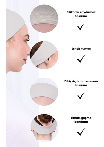 Kaymayan Silikonlu Bandana Bone - Sportif Saç Bandı Açık Bej modelleri