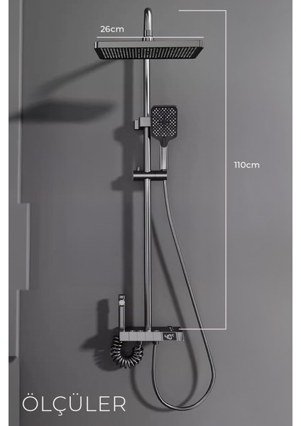 Dijital LED Göstergeli Piyano Tuşlu Termostatik Banyo Batarya Duş Sistemi