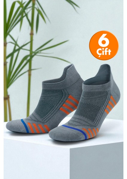 6'lı Bambu Gri Spor Desenli Güçlendirilmiş Yıkamalı Kutulu Dikişsiz Nefes Alabilir Performans Sneaker Kısa Patik Erkek Çorap 3150