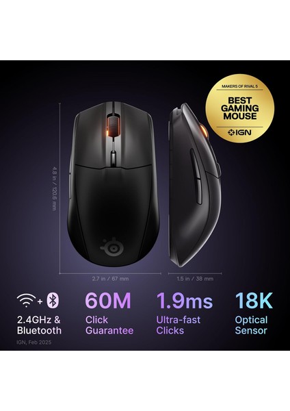 Rival 3 Wireless Gen 2 Oyuncu Faresi – 2.4ghz ve Bluetooth Bağlantı – 18.000 Dpi Truemov fiyatları