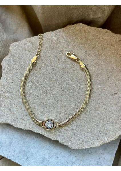 14K Omurga Dizilim Taşlı Bileklik