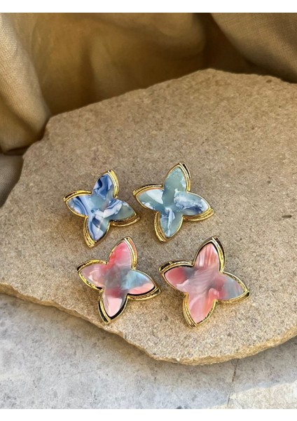 Pastel Taş Yaprak Küpe