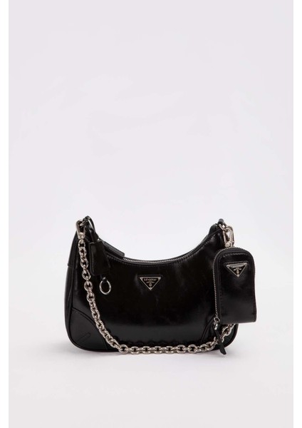 Siyah Mini Cüzdan Detaylı Omuz Çantası