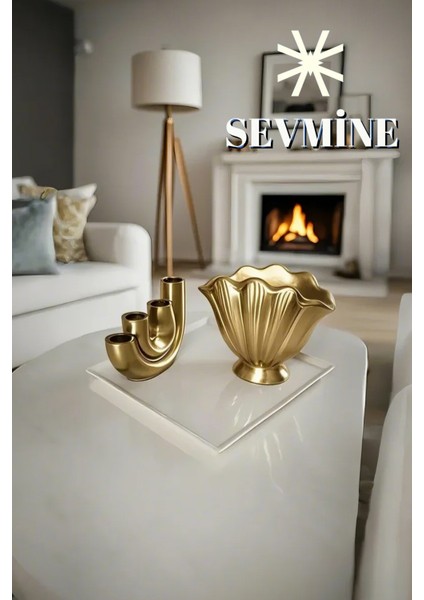 ✨ Golden Duo 2’li Vazo & Mumluk Seti – Istiridye Form Vazo & 4’lü U Form Gold Mumluk fiyatları