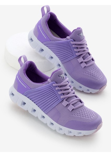 Unisex Lila Tasarım Termo Taban Şeritli Nefes Alabilen Kumaş Bağcıklı Spor Ayakkabı