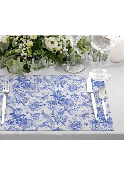 Blue Garden Kumaş Amerikan Servis 4'lü Set (Keten Kumaş, Uluslararası Yıkama ve Solmama Sertifikası)