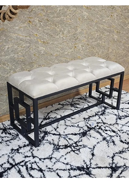 Siyah Boyalı Içi Kareli Diktörtgen 100 cm x 40 cm Oturak Puf - Bench - Makyaj Oturağı - Oturak Krem Renk 100 x 40 Boyut/ebat
