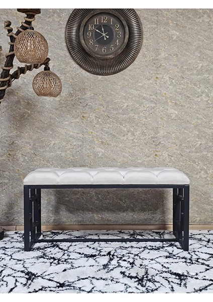 Siyah Boyalı Içi Kareli Diktörtgen 100 cm x 40 cm Oturak Puf - Bench - Makyaj Oturağı - Oturak Krem Renk 100 x 40 Boyut/ebat fiyatları