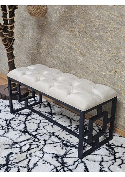 Siyah Boyalı Içi Kareli Diktörtgen 100 cm x 40 cm Oturak Puf - Bench - Makyaj Oturağı - Oturak Krem Renk 100 x 40 Boyut/ebat modelleri