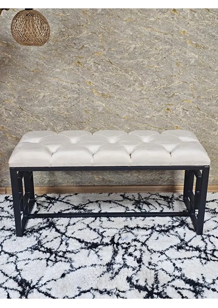 Siyah Boyalı Içi Kareli Diktörtgen 100 cm x 40 cm Oturak Puf - Bench - Makyaj Oturağı - Oturak Krem Renk 100 x 40 Boyut/ebat fırsatları