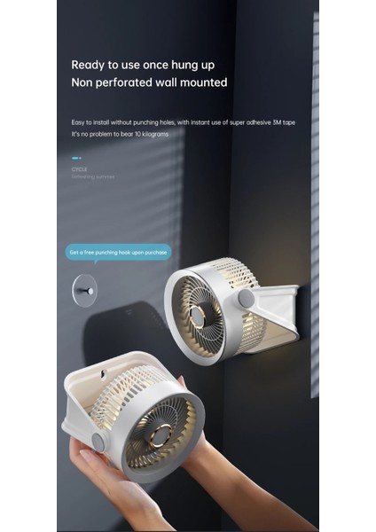 Taşınabilir ve Şarj Edilebilir Pilli LED Işıklı Masa ve Duvar Tipi Vantilatör,5 Kademeli Fan Ayarı