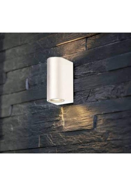 Beyaz Plastik Çift Yönlü Duvar Aydınlatma Kasa Seti (2 Güçlü Ampul Hediye)