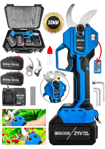 M-50 mm Dijital Kömürsüz Akülü Bağ Dal Ağaç Kesme Biçme Budama Şarjlı Makası Makas Makinesi