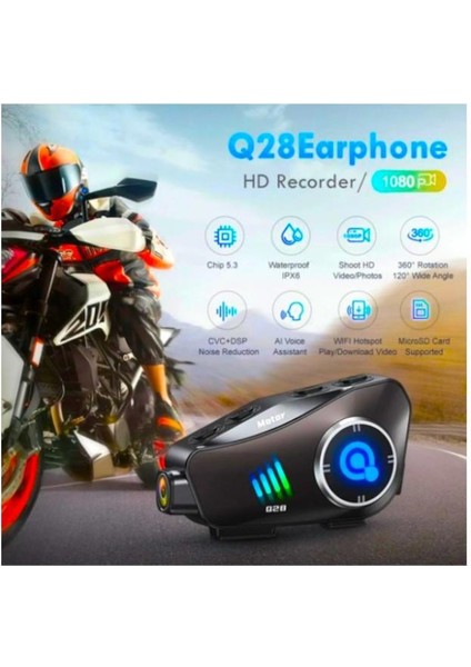 Q28 Motosiklet Kask Bluetooth Kulaklık 1080P Kamera Intercom Kulaklık Su Geçirmez Intercom fiyatları