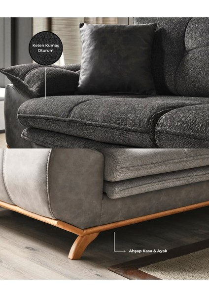 Azir Yataklı ve Bazalı Üç Adet Üçlü Kanepe & 3'lü Koltuk (3+3+3) - Antrasit fırsatları