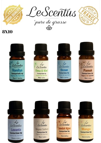 Favori Set 8'li Esansiyel Uçucu Koku Yağı Buhurdanlık Yağı Difüzör Hobi Esansı Oda Ortam Kokusu 8X10ML