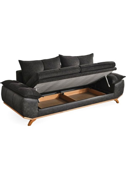 Azir Yataklı ve Bazalı Üç Adet Üçlü Kanepe & 3'lü Koltuk (3+3+3) - Antrasit