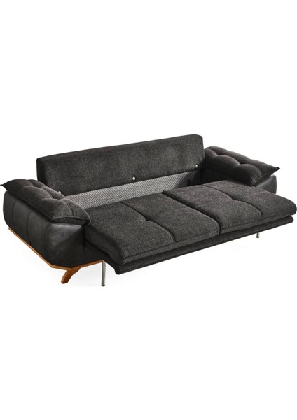 Azir Yataklı ve Bazalı Üç Adet Üçlü Kanepe & 3'lü Koltuk (3+3+3) - Antrasit