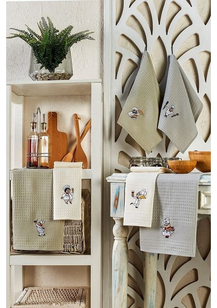 6 Parça %100 Pamuk 40 x 60CM Şef Desenli Mutfak Havlusu Seti Mutfak Kurulama Bezi Seti Nuanstek