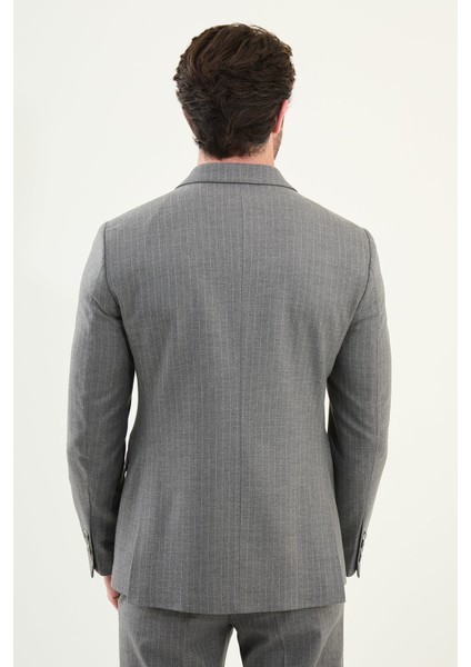 Çizgili Slim Fit Geniş Yaka Kruvaze Yün Erkek Takım Elbise indirimleri