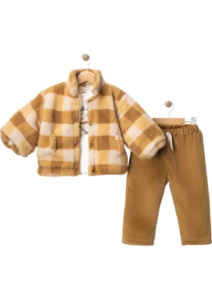 Peluş Ceketli Pantolonlu 3'lü Erkek Takım