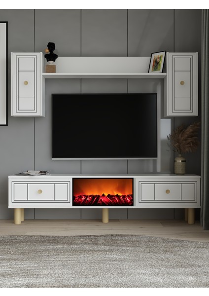 Dariodd Bohem Şömineli (A) Tv Ünitesi Takımı Beyaz-Beyaz