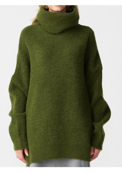 2268 Balıkçı Yaka Geniş Kazak-Haki fırsatları