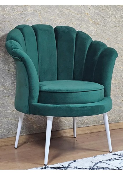 Tekli Istiridye Beyaz Boyalı Sivriltme Ayak Çay Seti Koltuk Tekli Berjer , Balkon, Salon, Ofis Yeşil Renk 47 x 47 Boyut/ebat