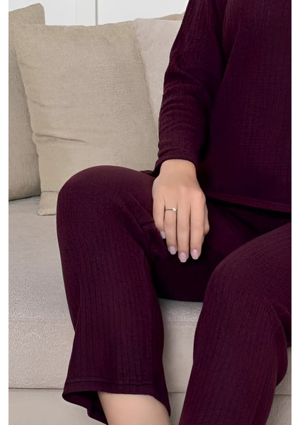 Pamuklu Kalın Kışlık Interlok Şeritli Uzun Kollu Örme Pijama Takımı fiyatları