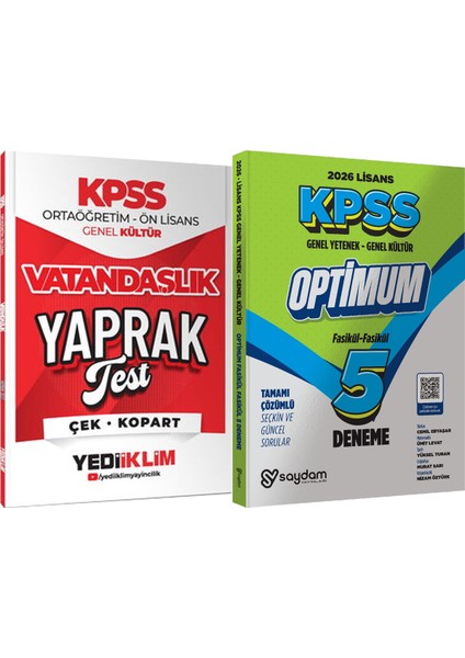 2026 Kpss Ortaöğretim Ön Lisans Vatandaşlık Çek Kopart Yaprak Test + Lisans Optimum 5 Deneme