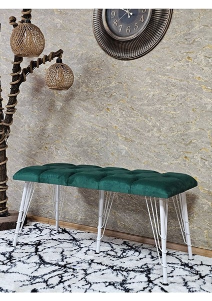 Metal Beyaz Tel Ayaklı 100 cm Puf Bench - Puf - Bench - Oturak - Mutfak Oturağı - Antre Oturağı Yeşil Renk 100 x 40 Boyut/ebat