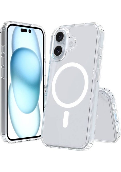 iPhone 16 Plus Magsafe Kılıf Sert Yapılı ve Şeffaf Sararmaz Premium Silikon Kapak Ryc/embos