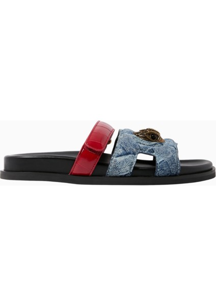 Eagle Cut Out Sandals, Düz Deri Sandalet ve Kartal Logolu Tasarım
