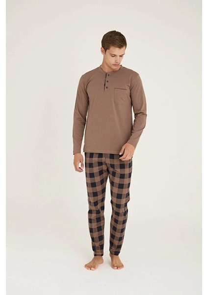 Uzun Kol Ekoseli Battal Erkek Pijama Takım 9108