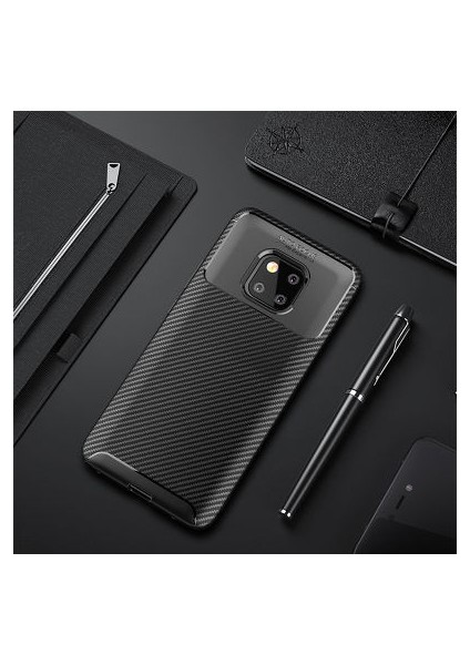 Huawei Mate 20 Pro Kılıf Karbon Desenli Esnek Yüksek Kaliteli Meteryalden Üretilmiş Silikon Kapak Ryc/negro
