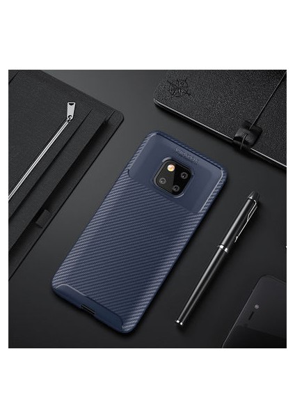 Huawei Mate 20 Pro Kılıf Karbon Desenli Esnek Yüksek Kaliteli Meteryalden Üretilmiş Silikon Kapak Ryc/negro